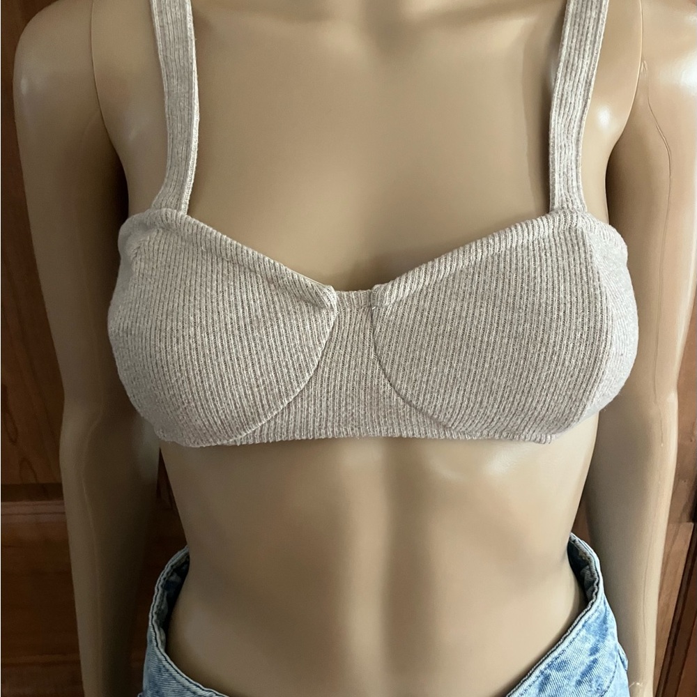 Zara Cream Ribbed Crop Top